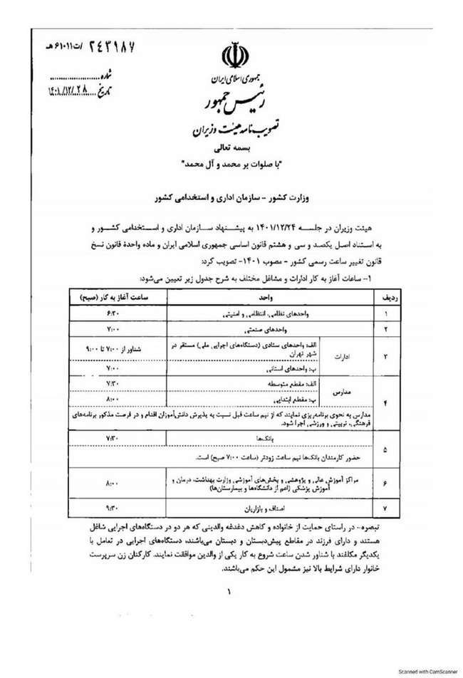 تغییر ساعت کاری از ۱۶ فروردین ۱۴۰۴/ ساعت کاری جدید ادارات، مدارس و بانک‌ها اعلام شد